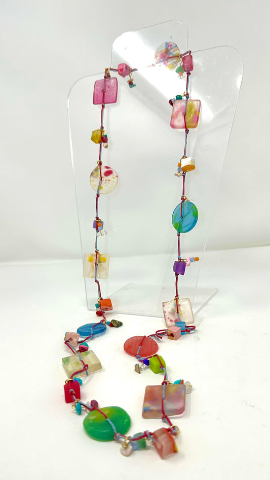 Exotic Multicolor Long Small Cube Necklace