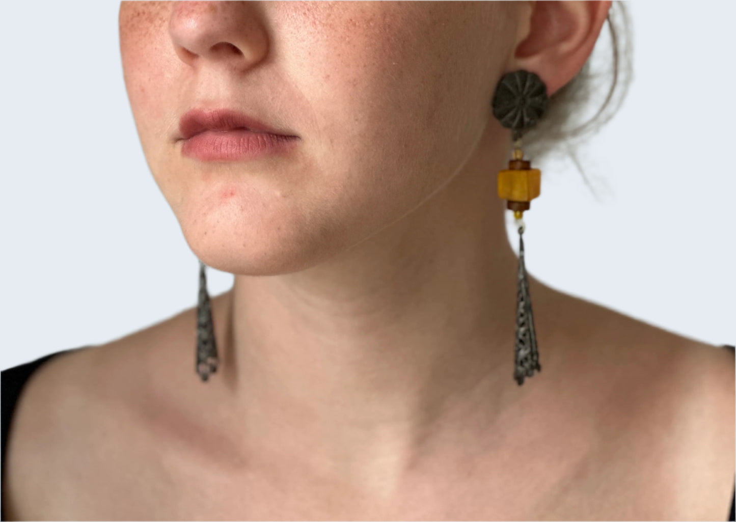 Exotic filigree Amber Earring