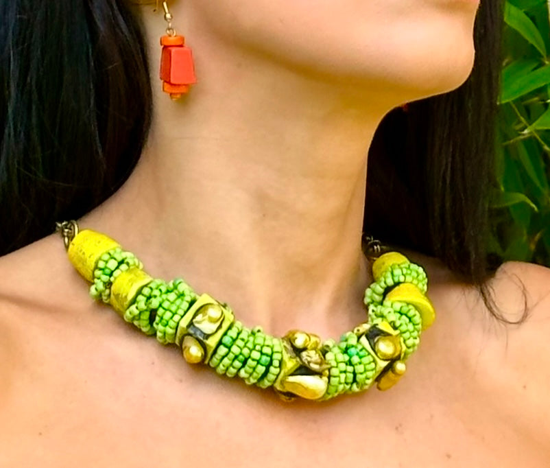 Ndebele Style Lime Green Coil Necklace