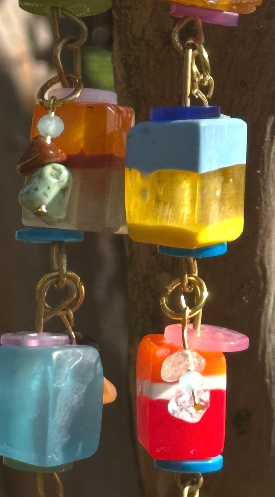 Exotic Multicolor Long Small Cube Necklace