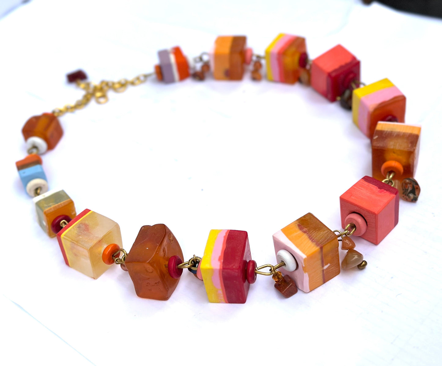 Exotic Orange Cube Necklace