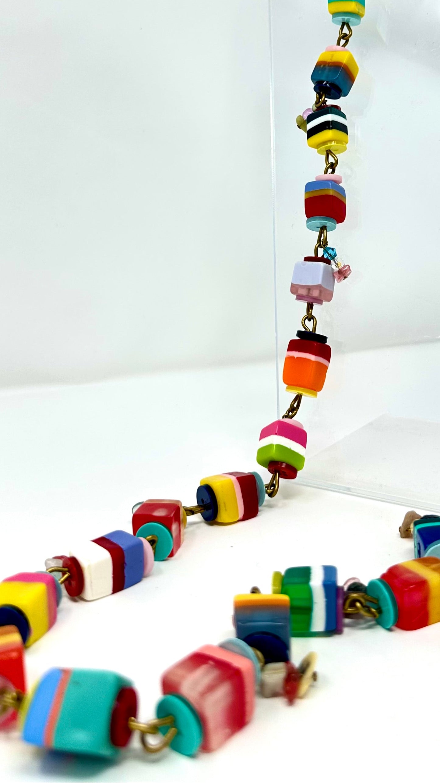 Exotic Multicolor Long Small Cube  Necklace