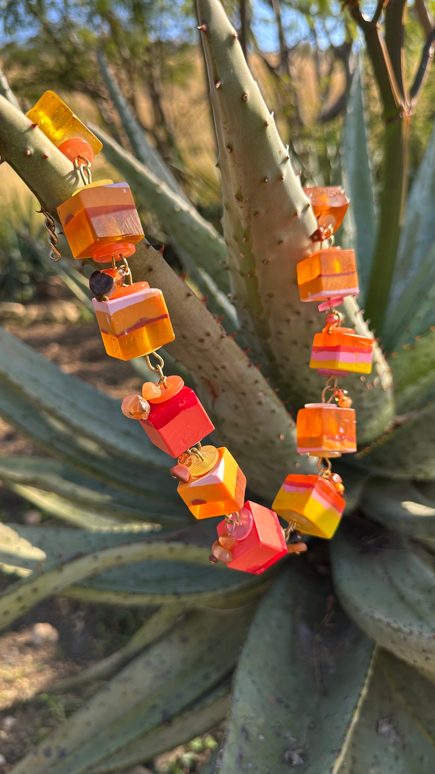 Exotic Orange Cube Necklace