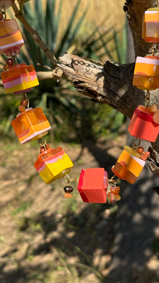 Exotic Orange Cube Necklace