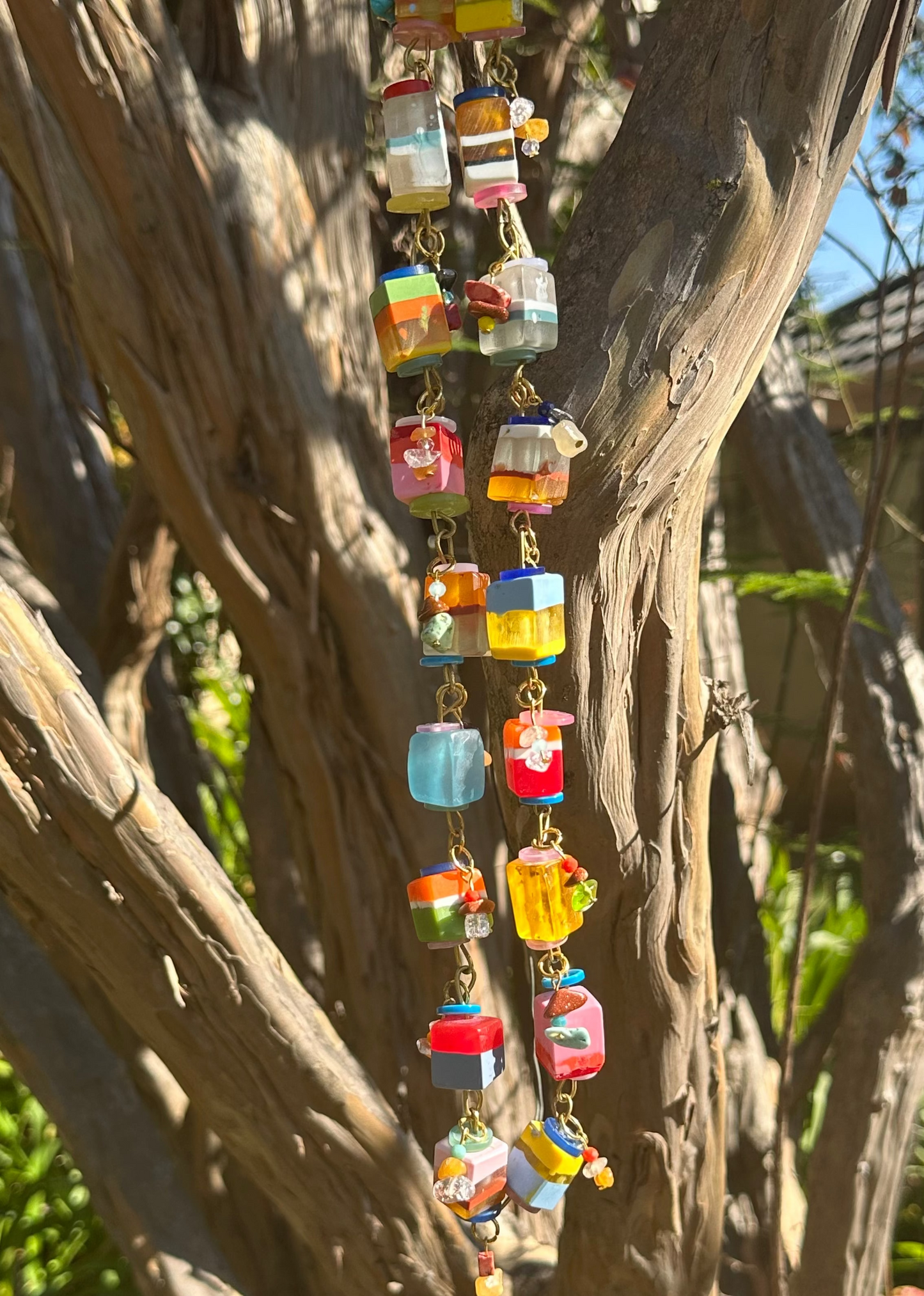 Exotic Multicolor Long Small Cube  Necklace