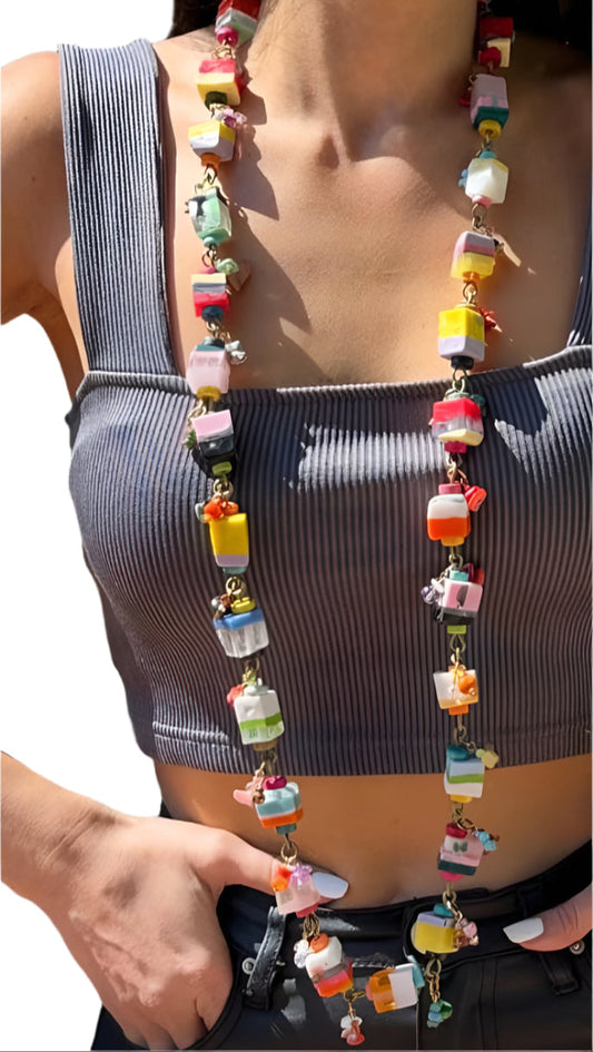Exotic Multicolor Long Small Cube  Necklace