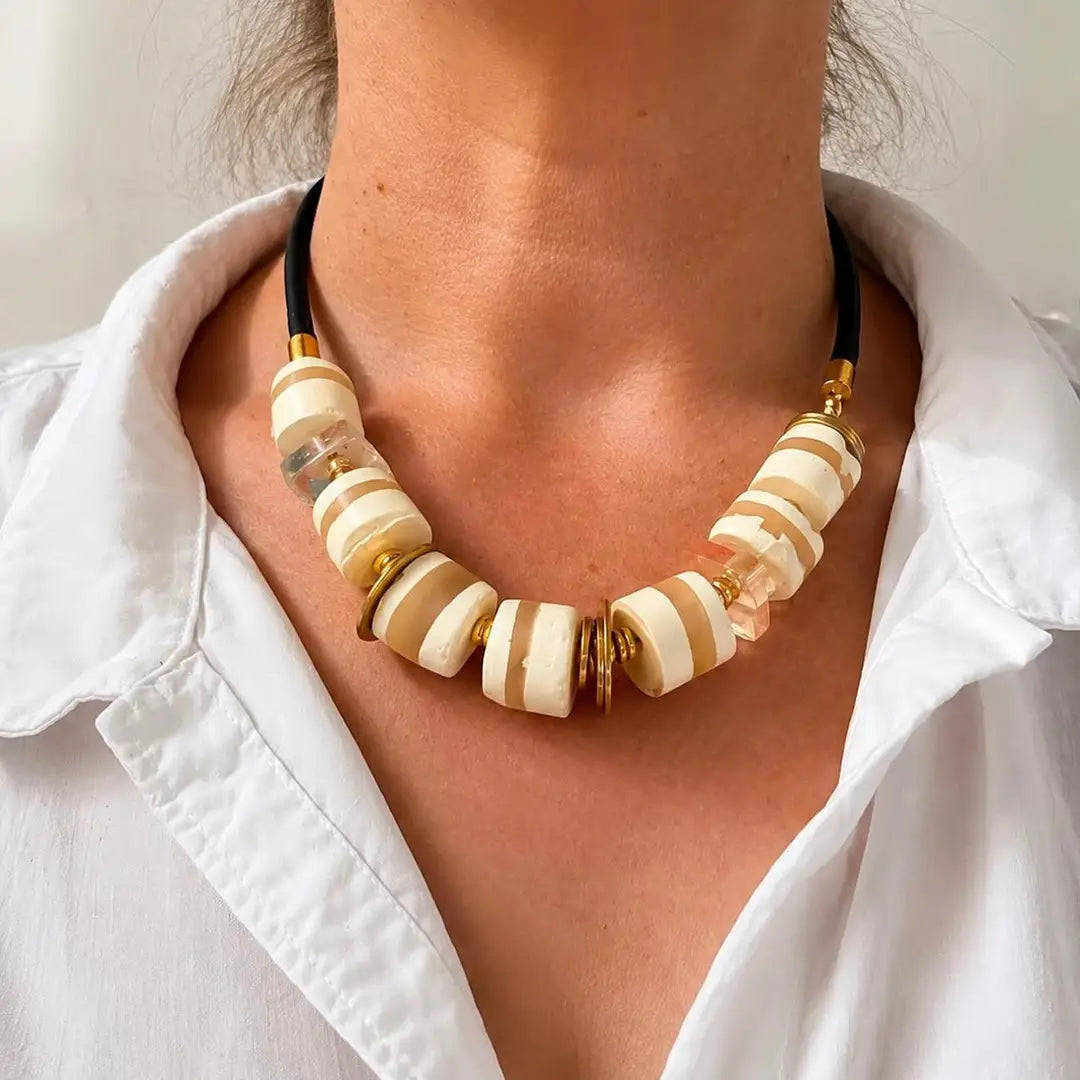Cream & Brass Resin Statement Necklace
