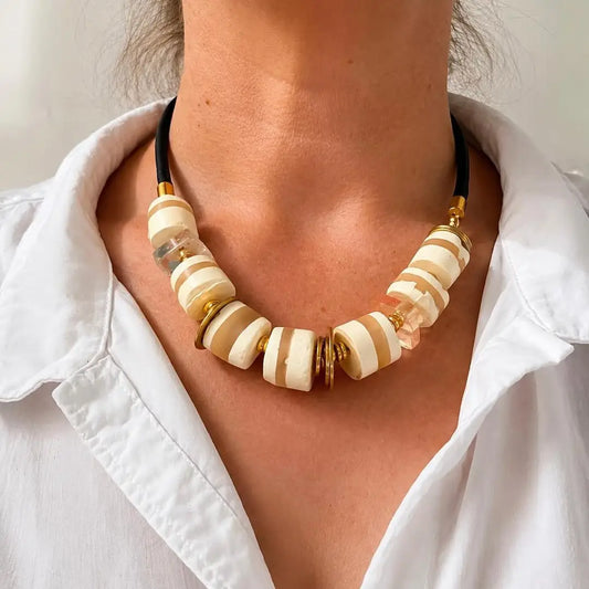 Cream & Brass Resin Statement Necklace