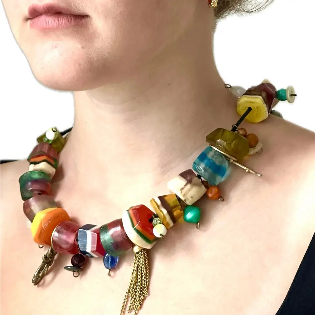 Multicolor Sculpted Resin Charm Necklace