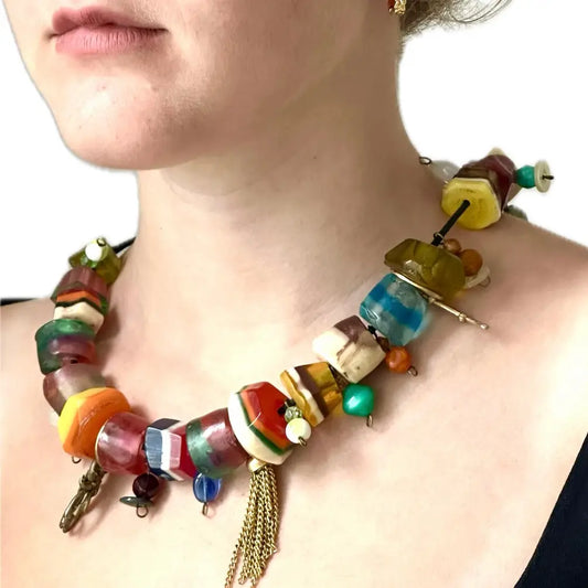 Multicolor Sculpted Resin Charm Necklace