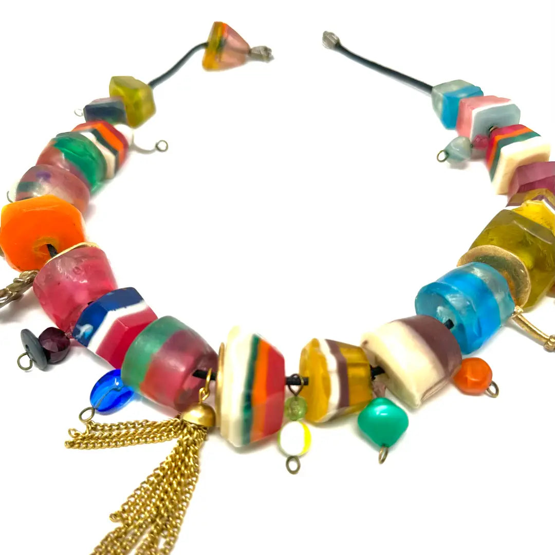 Multicolor Sculpted Resin Charm Necklace