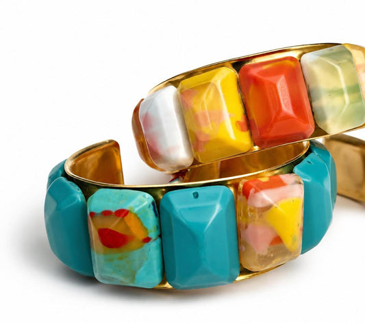 Multicolor Mosaic Resin Slim Cuff